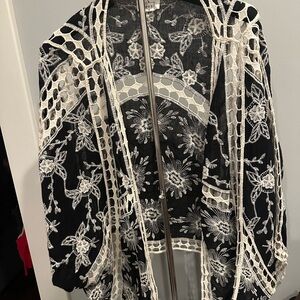 Elegant Black and White Lace Cardigan